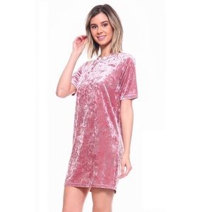 PINK VELVET T-SHIRT DRESS